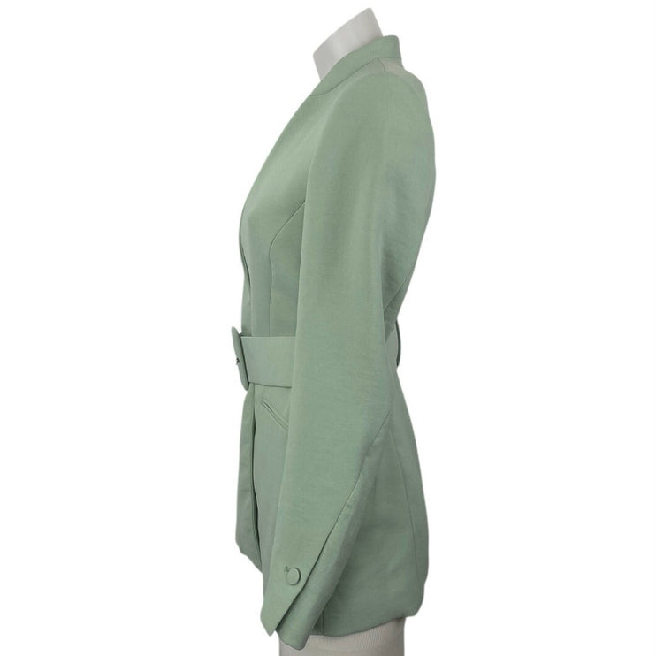 Zara Green Long Sleeve V Neck Belted Single Breasted Blazer Coat Jacket Top Sz S