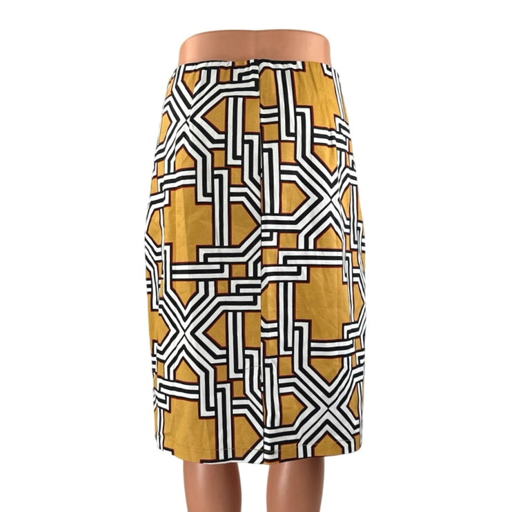 NEW Jaclyn Smith Yellow White High Waist Geometric Pencil Knee Length Skirt Sz L