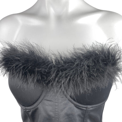 Fashion Nova Black Feather Sleeveless Strapless Corset Bustier Crop Top Size S