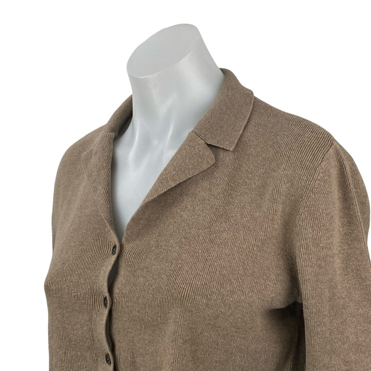 Charter Club Women's Tan Ribbed Knit Long Sleeve Button Up Cardigan Sweater S