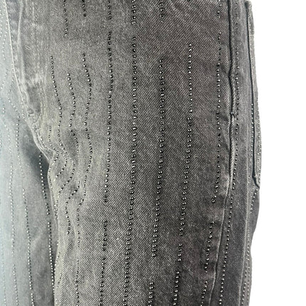 Zara Women's Black Beaded Rhinestone High Waist Wide Leg Denim Mom Jeans Size 2