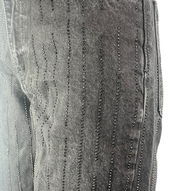 Zara Women's Black Beaded Rhinestone High Waist Wide Leg Denim Mom Jeans Size 2