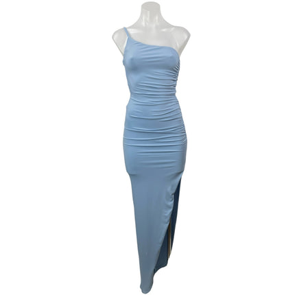 Nookie Blue One Shoulder Slit Sleeveless Asymmetric Midi Bodycon Dress Size XS