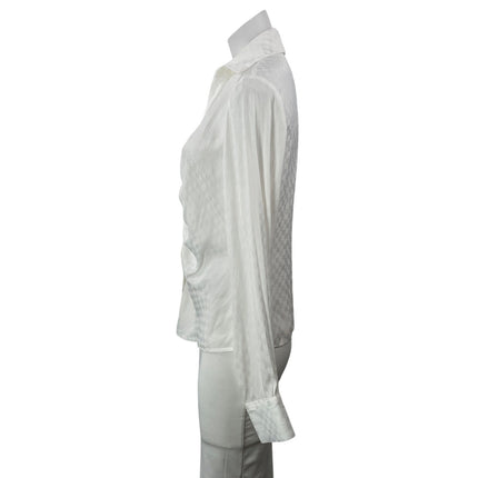 Fate Womens White Long Sleeves Ruched Checkered Collared Button Down Shirt Top L