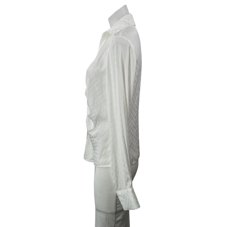 Fate Womens White Long Sleeves Ruched Checkered Collared Button Down Shirt Top L