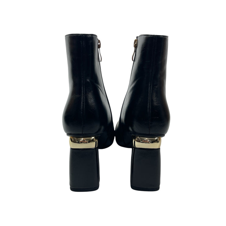 Ninety Union Black Leather Gold Shimmer Square Toe Block Heel Ankle Boots Sz 10