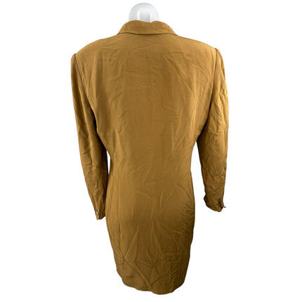 Hugo Buscati 100% Silk Brown Long Sleeve Double Blazer Dress Coat Jacket Size 10