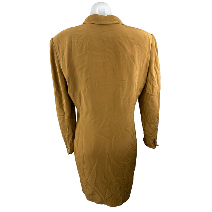 Hugo Buscati 100% Silk Brown Long Sleeve Double Blazer Dress Coat Jacket Size 10