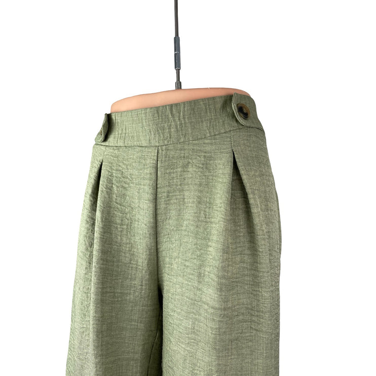 Wren Women's Green High Waisted Pleated Wide Leg Baggy Trousers Pants Size M