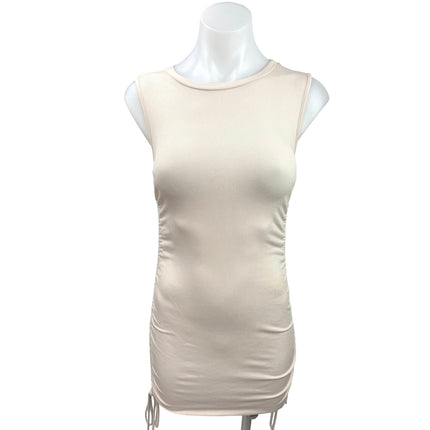 BB Dakota by Steve Madden Ivory Ribbed Knit Ruched Tank Mini Bodycon Dress Sz XS