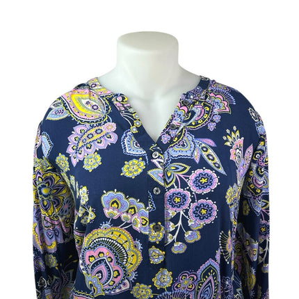 Talbots Women's Blue Paisley Print Button Long Sleeve Tunic Blouse Top Size 2X