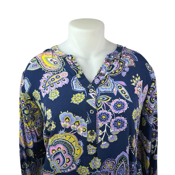 Talbots Women's Blue Paisley Print Button Long Sleeve Tunic Blouse Top Size 2X