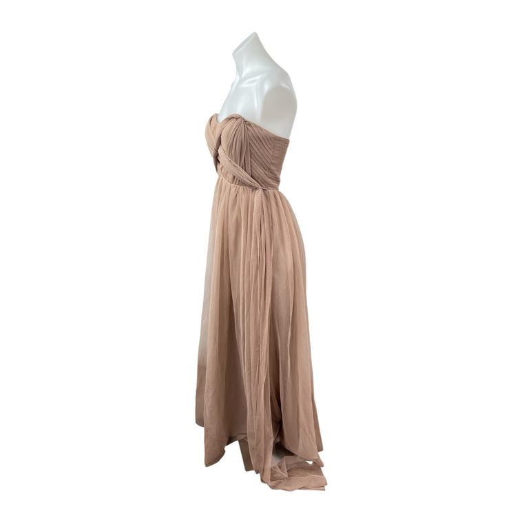 Birdy Grey Nude Beige Strapless Sweetheart Pleated Bridesmaid Gown Dress Size XS