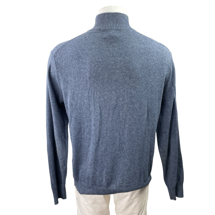Bonobos Men's Blue Cashmere Knit Striped Long Sleeve 1/4 Zip Sweater Top Size M