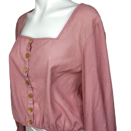 The East Order Pink Pinstripe Button Front Square Neck Long Sleeve Blouse Top XL