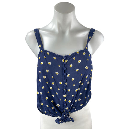 Madewell Blue Floral Button Up Front Tie Sleeveless Crop Cami Tank Blouse Top XS