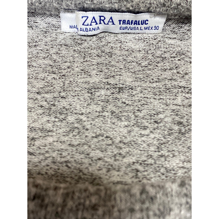 Zara Women's Gray Heather Long Sleeve Round Neck Knit Boxy Sweater Top Size L