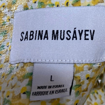 Sabina Musayev Yellow Silk Satin Floral Sleeveless Cutout Cami Tank Crop Top L