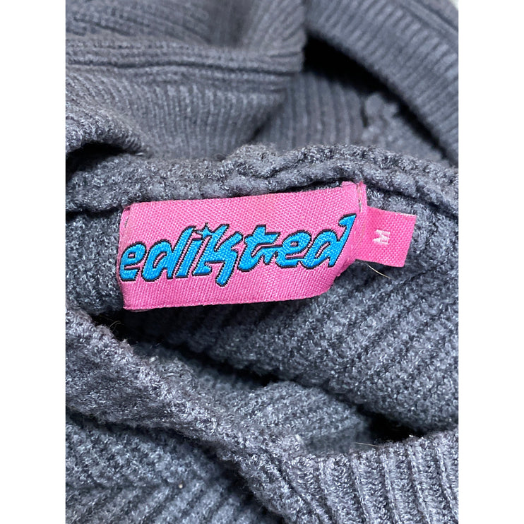 Edikted Women's Gray Rib Knit Hooded Hoodie Long Sleeve Sweatshirt Sweater Top M