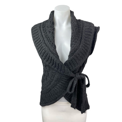 BCBGMAXAZRIA Women's Gray Chunky Cable Knit Sleeveless Wrap Sweater Vest Top S