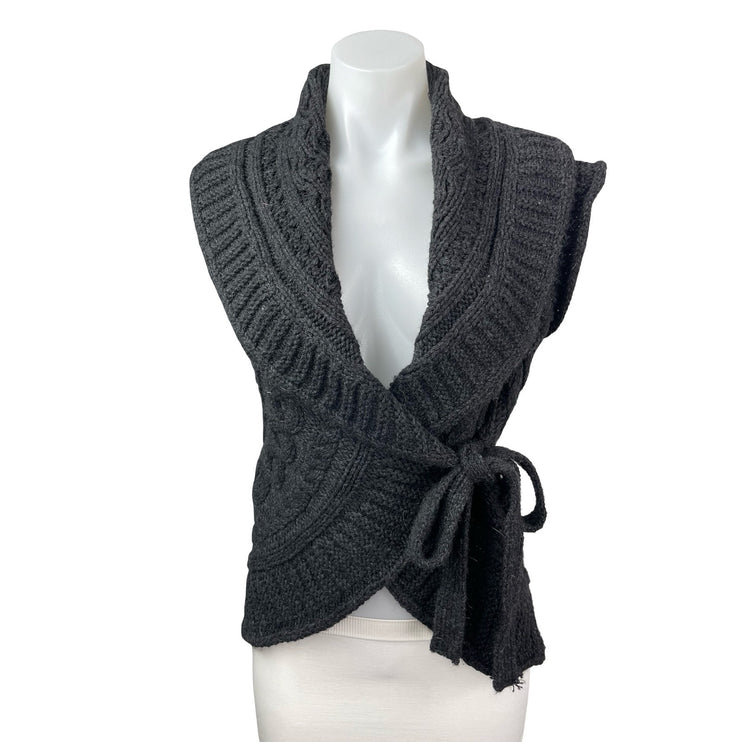 BCBGMAXAZRIA Women's Gray Chunky Cable Knit Sleeveless Wrap Sweater Vest Top S