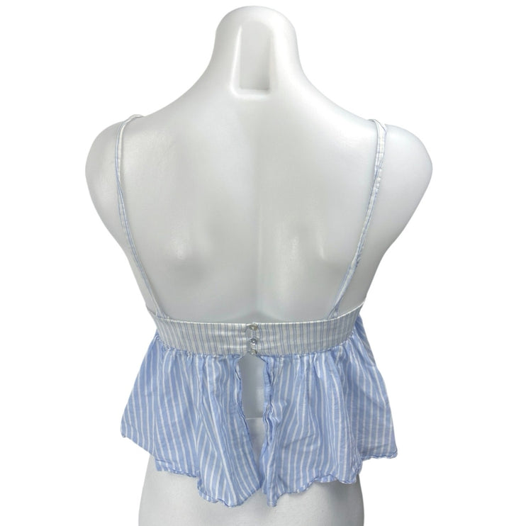 Zara Blue White Sleeveless Striped Cami Camisole Tank Peplum Crop Top Size S