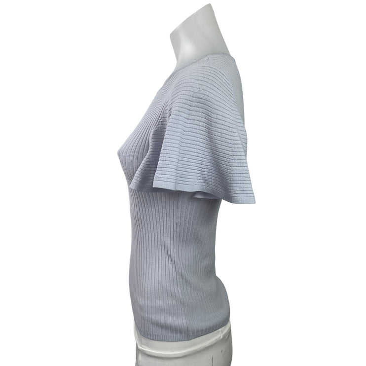 Ann Taylor Women's Blue Short Flutter Sleeve Ribbed Knit Blouse Top Size XSP