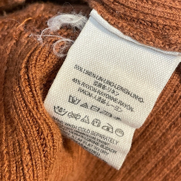 Free People Rust Brown Linen Long Sleeve Oversized Snap Cardigan Sweater Top L
