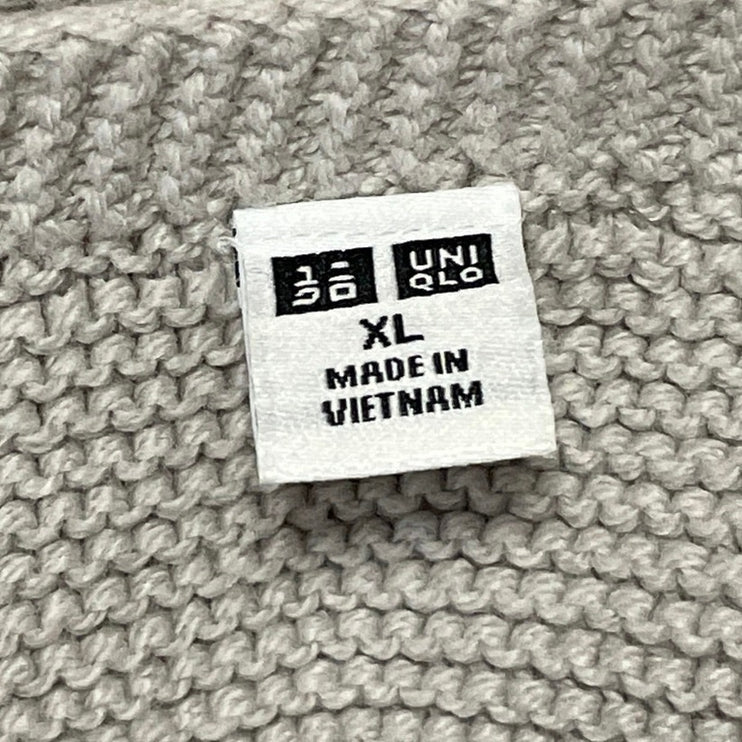 Uniqlo Womens Beige Long Sleeves Knit Textured V-neck Pullover Sweater Top Sz XL