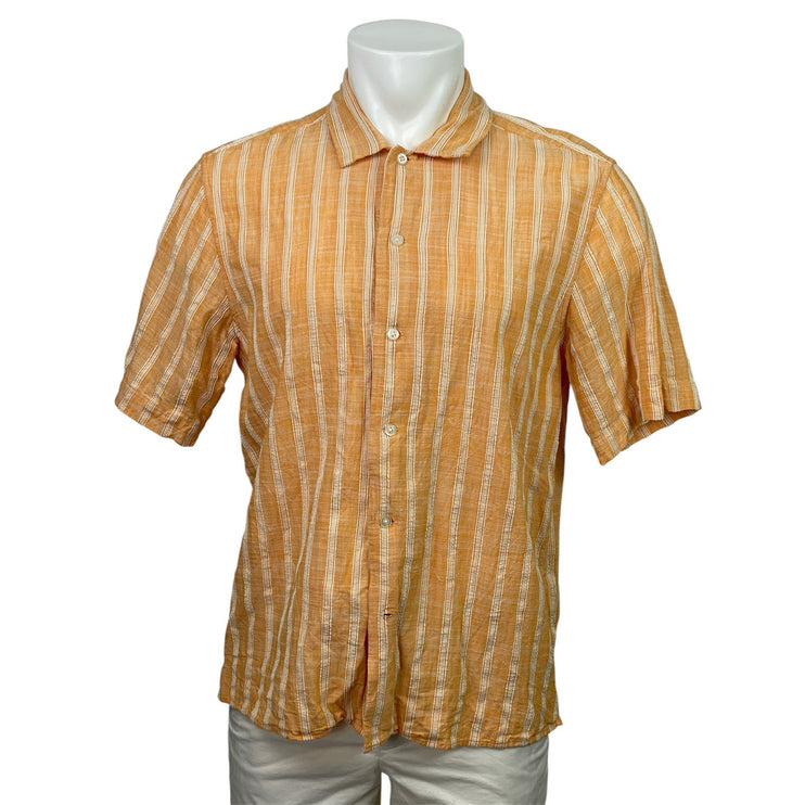 Banana Republic Men's Coral Striped Short Sleeve Button Down Shirt Top Size S
