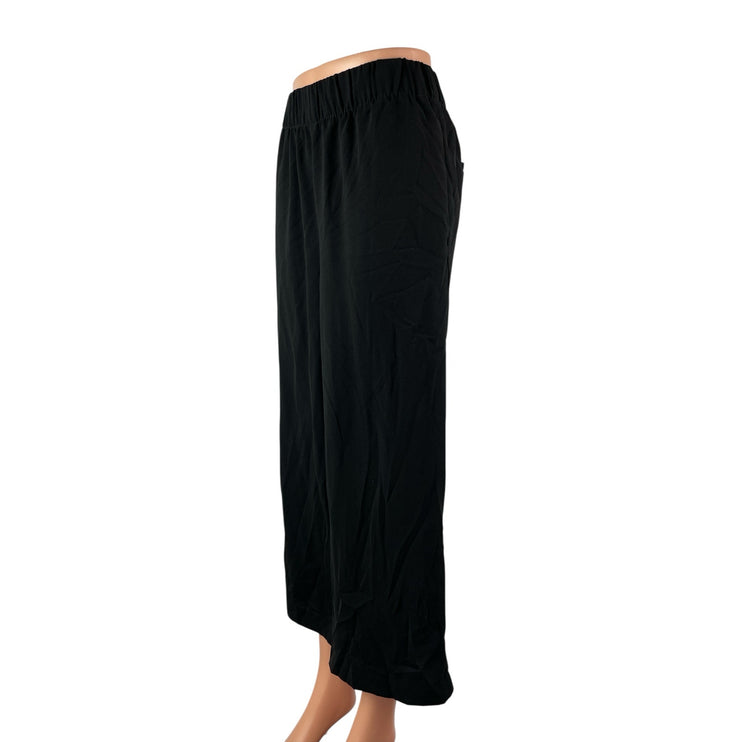 H&M Women's Black High Waisted Wide Leg Cropped Trousers Casual Pants Size 6
