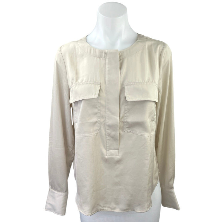 Banana Republic Beige Pocket Soft Button Front Long Sleeve Blouse Top Size XS