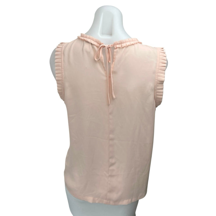 J.Crew Women Pink Sleeveless Ruffle Crew Neck Tie Back Tank Blouse Top Size 6