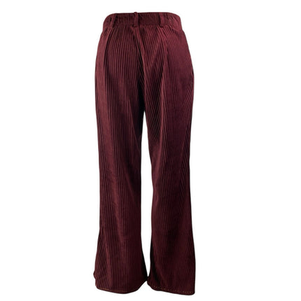 Urban Outfitters Womens Red Burgundy Ribbed Velvet Kick Flare Trousers Pants 2