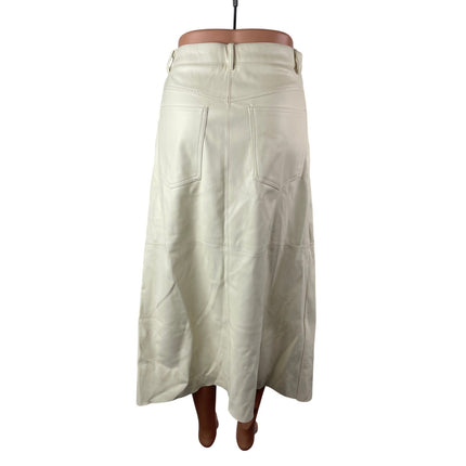 WeWoreWhat White Faux Leather Vegan High Waist Slit Front Midi Skirt Size 4