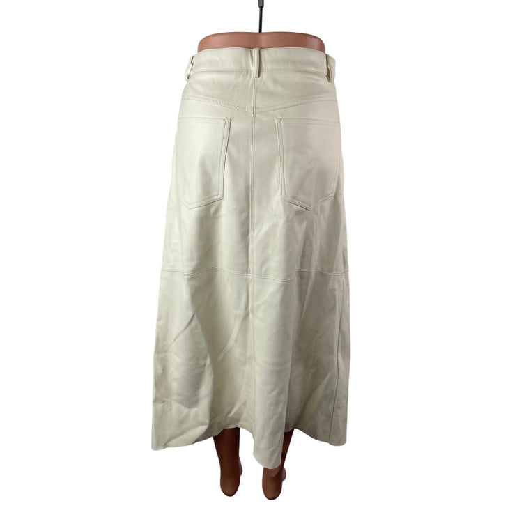 WeWoreWhat White Faux Leather Vegan High Waist Slit Front Midi Skirt Size 4