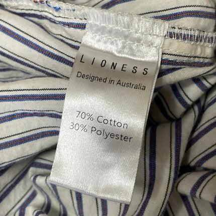 Lioness Womens White Blue Striped High Rise Baggy Wide Leg Trousers Pants Size M
