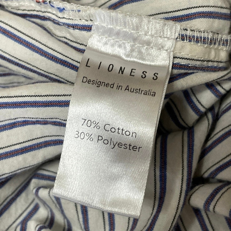 Lioness Womens White Blue Striped High Rise Baggy Wide Leg Trousers Pants Size M