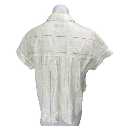 Madewell Womens White Short Sleeve Plaid Boxy Button Down Shirt Top Size XS