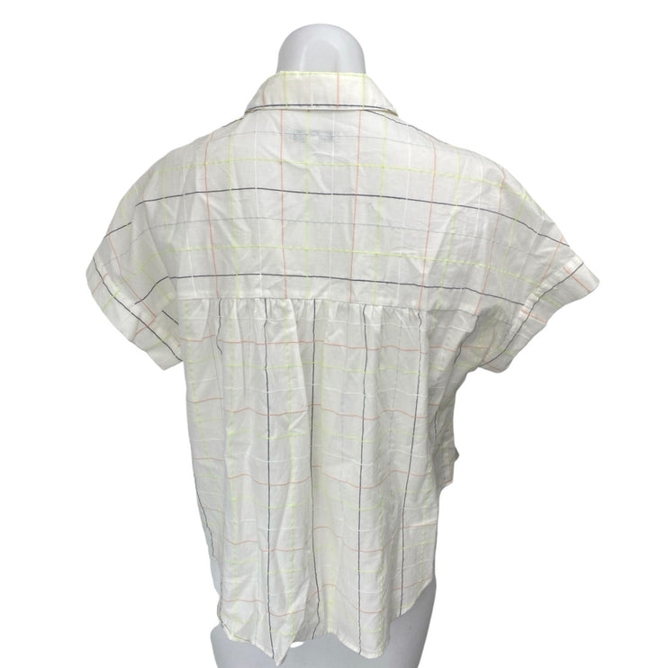 Madewell Womens White Short Sleeve Plaid Boxy Button Down Shirt Top Size XS