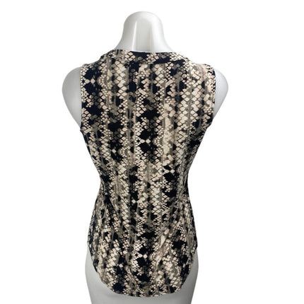 INC International Concepts Black Cream Snakeskin Sleeveless Button Up Shirt XS