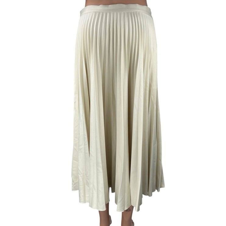 Closet Women's Cream White Silky Satin Pleated Midi A-line Slip Skirt Size 6