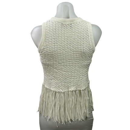 Piombo Women's White Knitted Crochet Fringed Tassle Sleeveless Tank Top Size XS