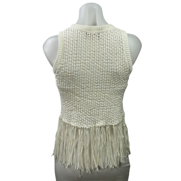 Piombo Women's White Knitted Crochet Fringed Tassle Sleeveless Tank Top Size XS
