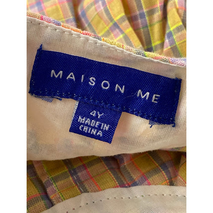 Maison Me Diana Kids Girls Yellow Ruffle Collar Plaid Checkered Blouse Top Sz 4Y