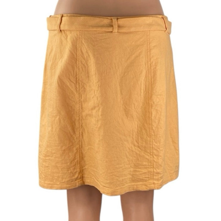 Ann Taylor LOFT Women's Orange Linen Belted Mini Straight Pencil Skirt Size 8