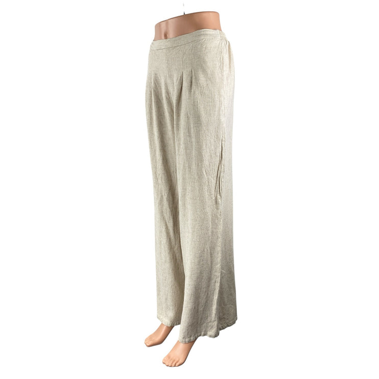 Fashion Nova Women's Beige High Waisted Pleated Wide Leg Trousers Pants Size M