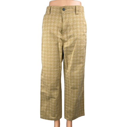 Tommy Jeans Womens Beige Houndstooth High Rise Wide Leg Trousers Dress Pants L