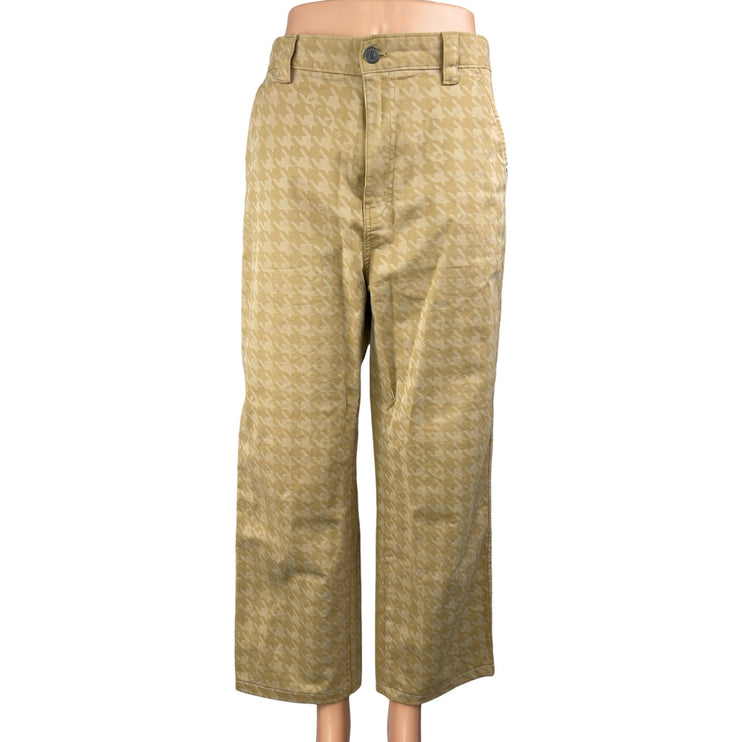 Tommy Jeans Womens Beige Houndstooth High Rise Wide Leg Trousers Dress Pants L