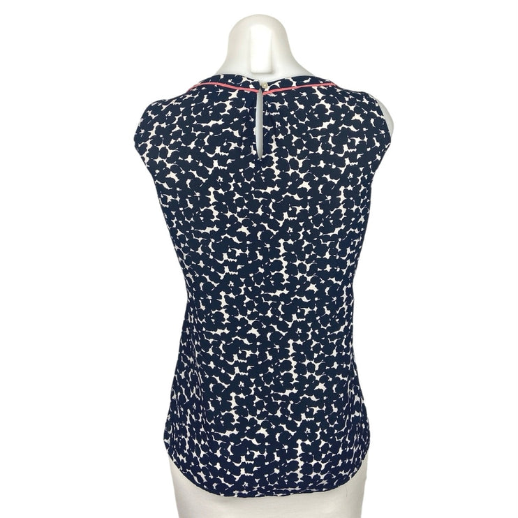 Ann Taylor LOFT Navy Blue Bateau Neck Keyhole Back Printed Tank Top Size SP